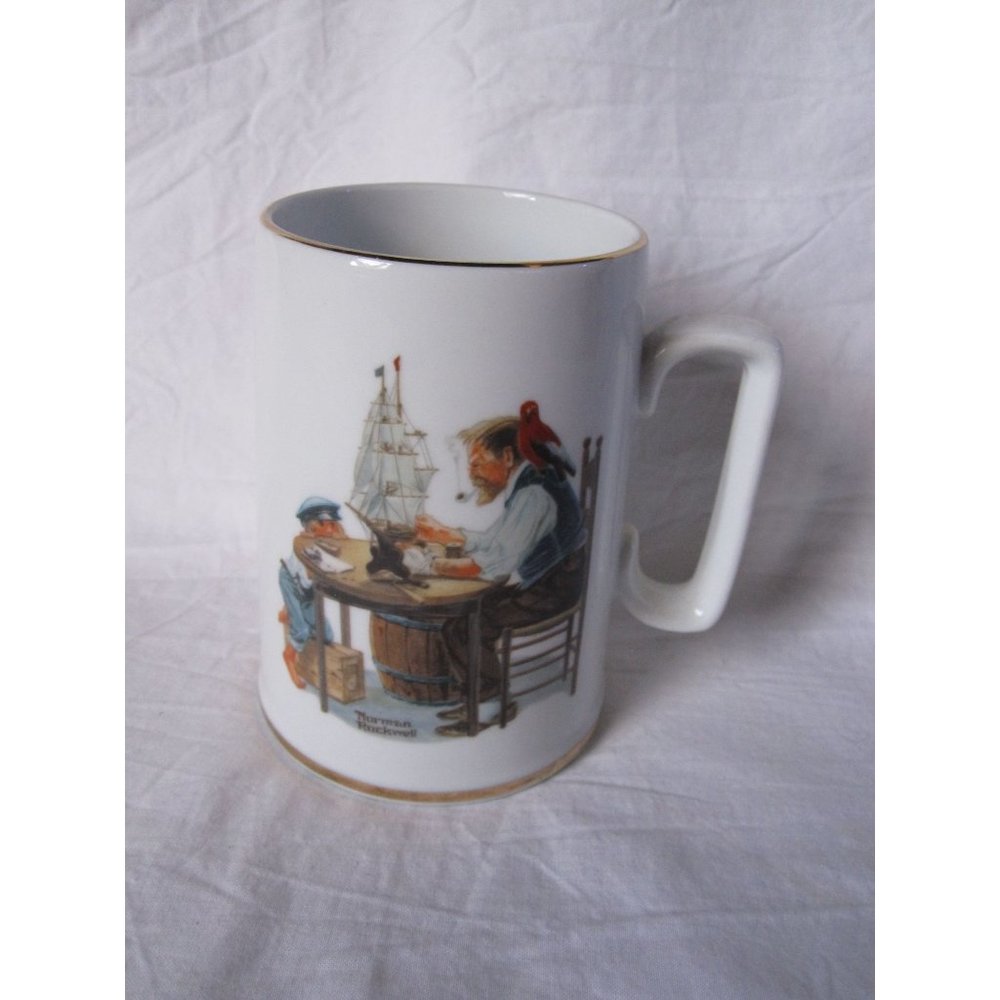 Collectible Norman Rockwell For A Good Boy Coffee Cup/Mug 1985 Gold Rimmed Seal!